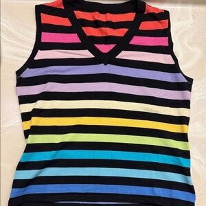 Sleeveless Rainbow multicolor Stripe V-Neck Top sleeveless knit tank